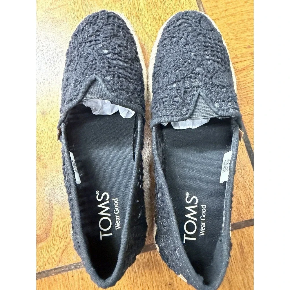Toms Women's 6 Shoes Slip on Espadrille 10021938 Black Crochet Lace Sneakers